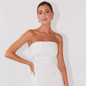 bombshell tube mini dress white pearl White Pearl Mini Dress Bombshell Tube Mini Dress White Pearl  Peppermayo US